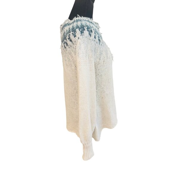 Free People Baltic Fair isle Oversized Pullover Sweater, Blue, Ivory XS Preppy - Picture 4 of 9